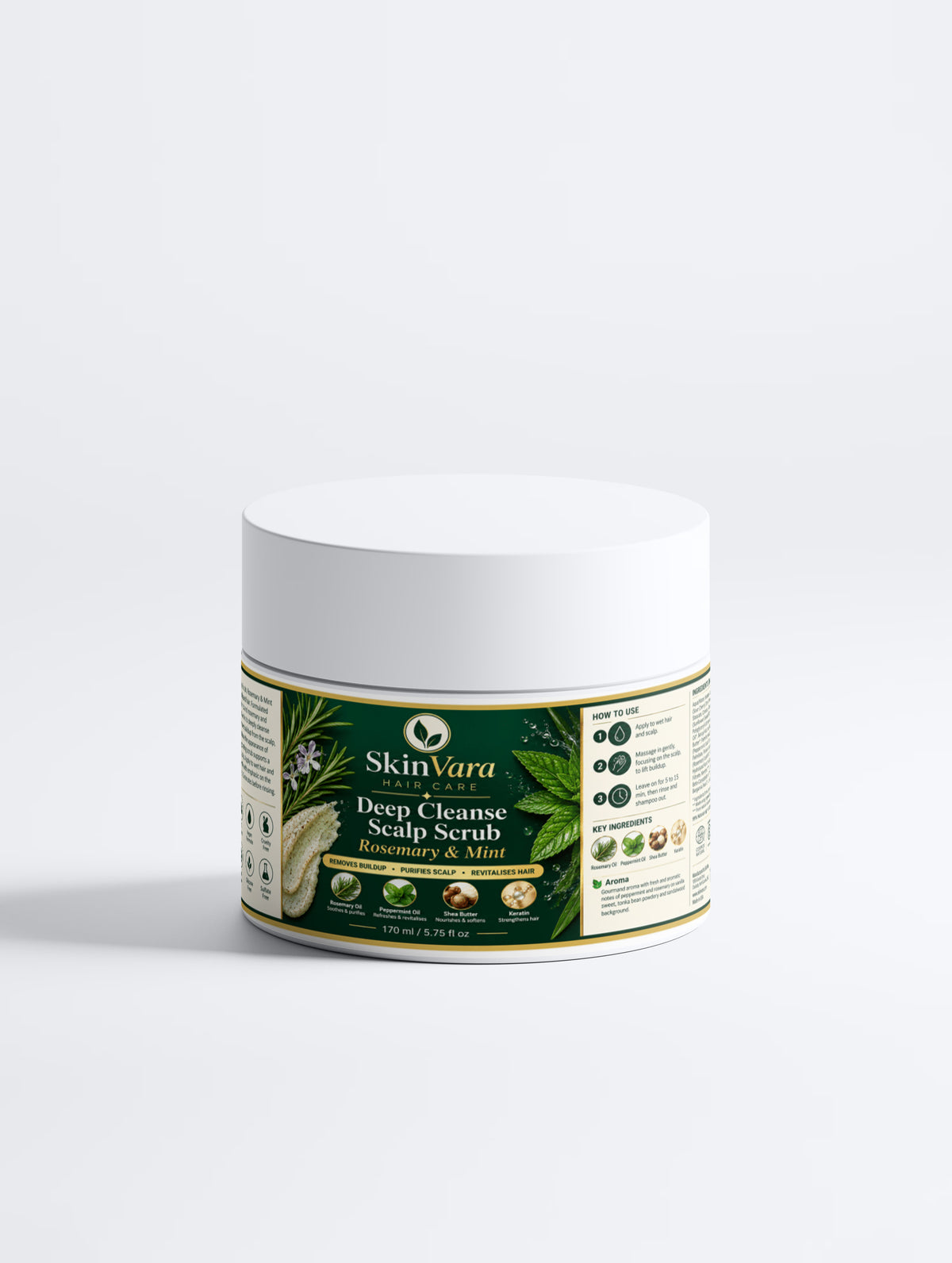 SkinVara Deep Cleanse Scalp Scrub – Rosemary & Mint – 170 ml / 5.75 fl oz